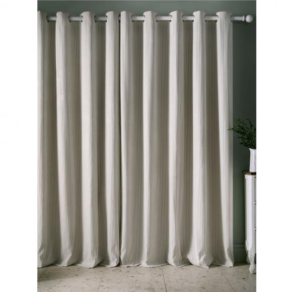 Laura Ashley Cornish Chenille Striped Eyelet Curtains Natural
