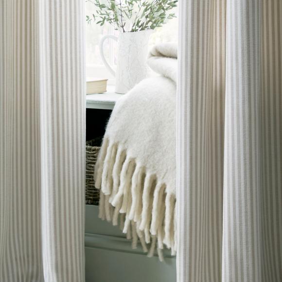 Laura Ashley Cornish Chenille Striped Eyelet Curtains Natural