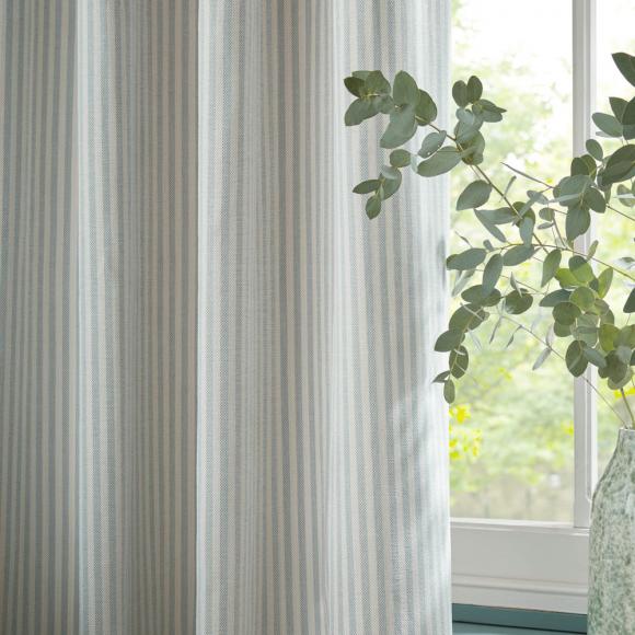 Laura Ashley Cornish Chenille Striped Eyelet Curtains Slate Blue