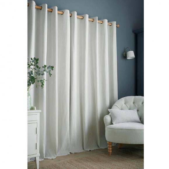 Laura Ashley Cornish Chenille Striped Eyelet Curtains Slate Blue