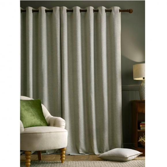 Laura Ashley Milbourne Herringbone Lined Curtains Grey - Sage