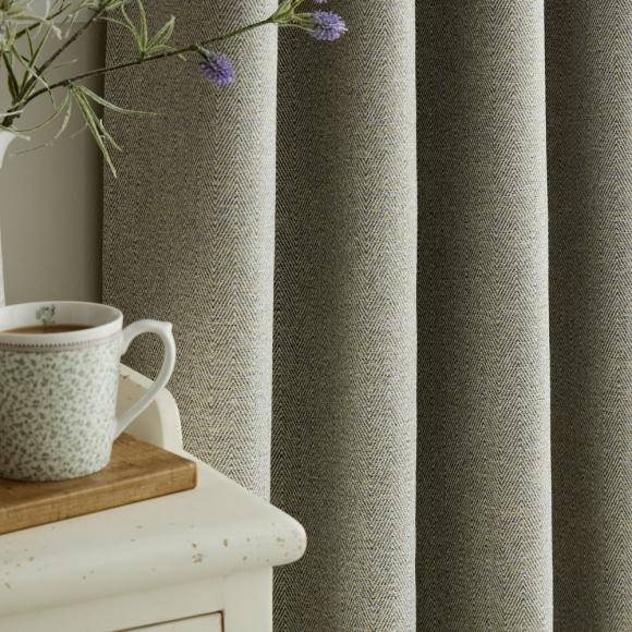 Laura Ashley Milbourne Herringbone Lined Curtains Grey - Sage