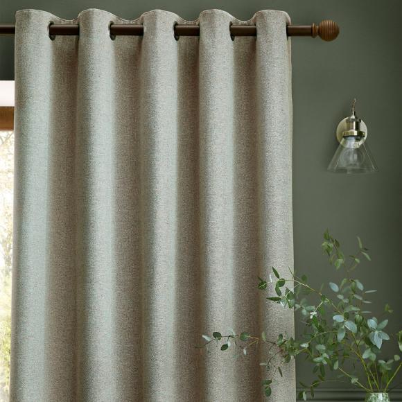 Laura Ashley Milbourne Herringbone Lined Curtains Grey - Sage