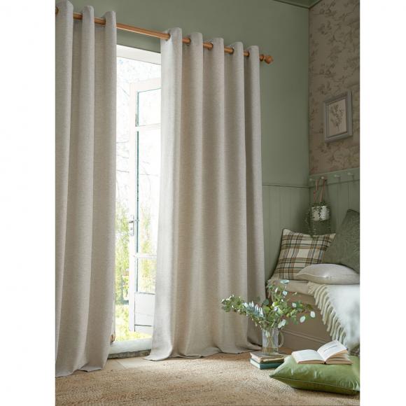 Laura Ashley Milbourne Herringbone Lined Curtains Truffle - Natural