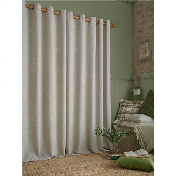Laura Ashley Milbourne Herringbone Lined Curtains Truffle - Natural