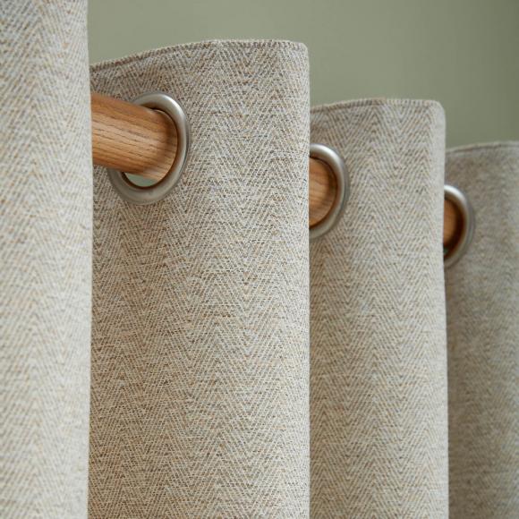 Laura Ashley Milbourne Herringbone Lined Curtains Truffle - Natural