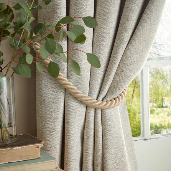 Laura Ashley Milbourne Herringbone Lined Curtains Truffle - Natural