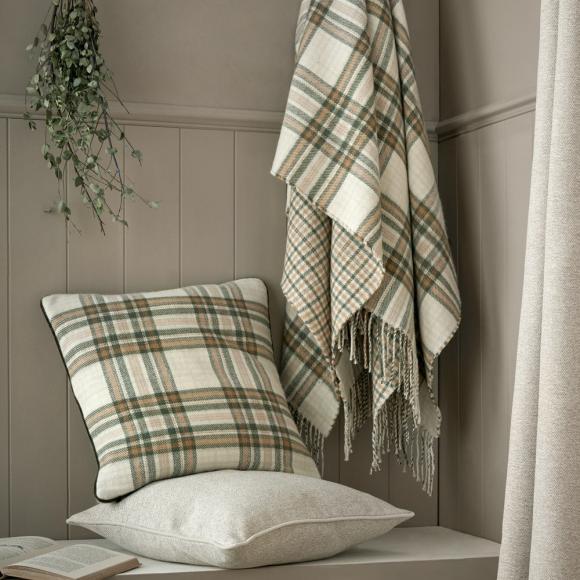 Laura Ashley Padbury Check Cushion Olive