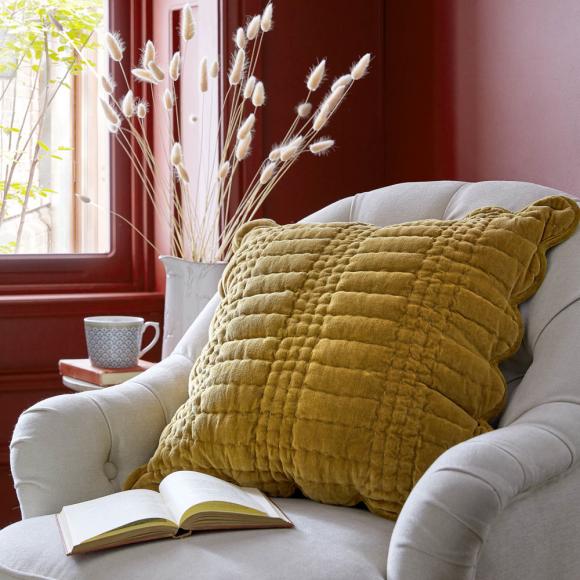 Laura Ashley Scalloped Cushion Ochre Yellow