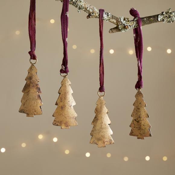 Nkuku Mishti Tree Baubles - Antique Brass (Set of 4)