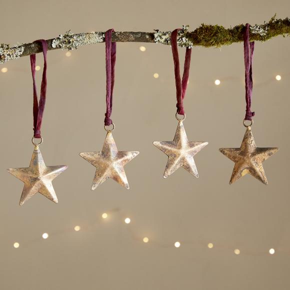 Nkuku Roshani Star Baubles - Antique Brass (Set of 4)