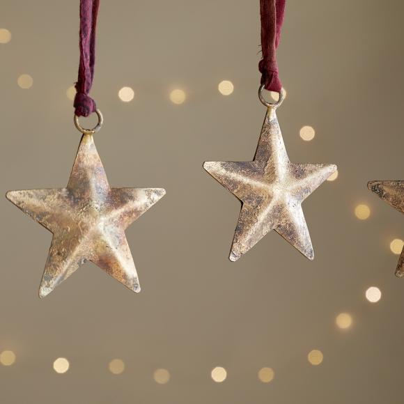 Nkuku Roshani Star Baubles - Antique Brass (Set of 4)