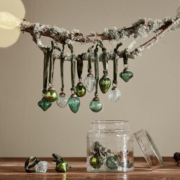 Nkuku Adisa Bauble Jar - Mixed Green & Clear - Set of 16 