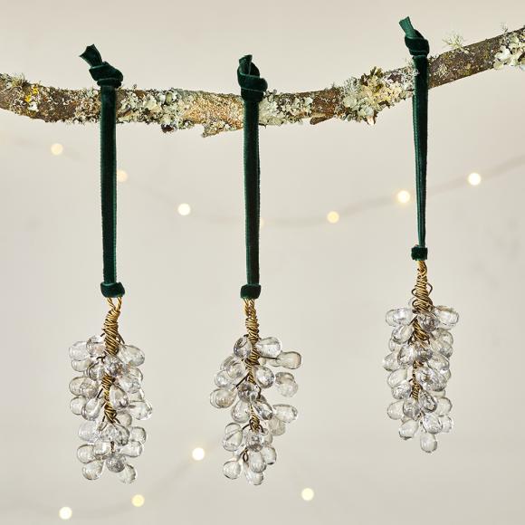 Nkuku Danvi Glass Drop Baubles - Brass & Clear (Set of 3)