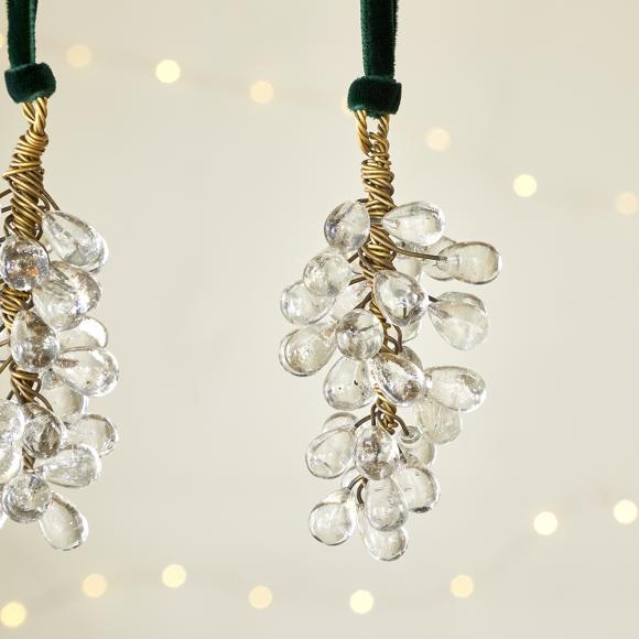 Nkuku Danvi Glass Drop Baubles - Brass & Clear (Set of 3)