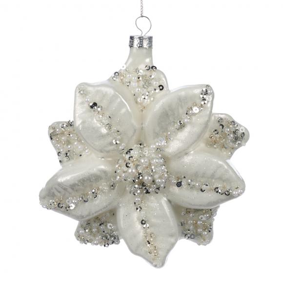 Goodwill Glass Pearl Poinsettia Flower Ornament