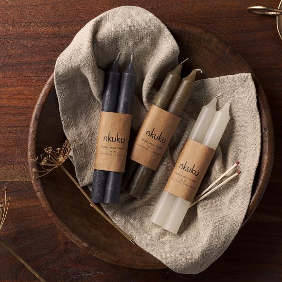 Nkuku Rustic Soy Blend Dinner Candle - Charcoal 