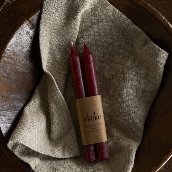 Nkuku Rustic Soy Blend Dinner Candle - Dark Cherry 