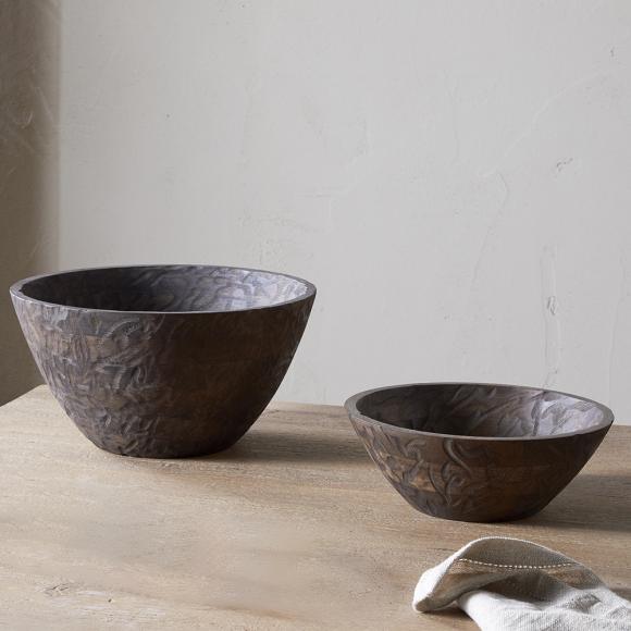 Nkuku Nyati Wooden Serving Bowls - Dark Brown