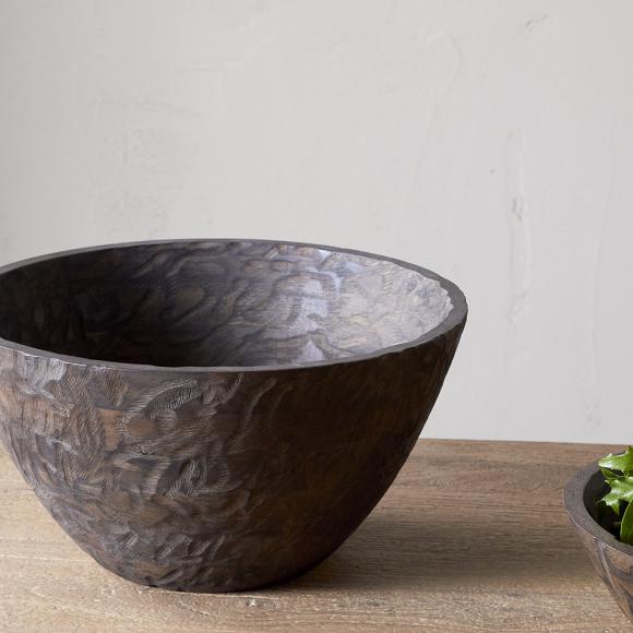 Nkuku Nyati Wooden Serving Bowls - Dark Brown