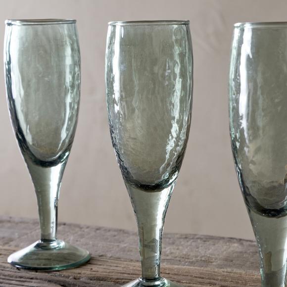 Nkuku Yala Hammered Champagne Glasses - Sage Green