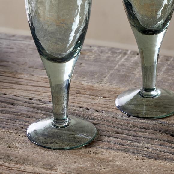 Nkuku Yala Hammered Champagne Glasses - Sage Green