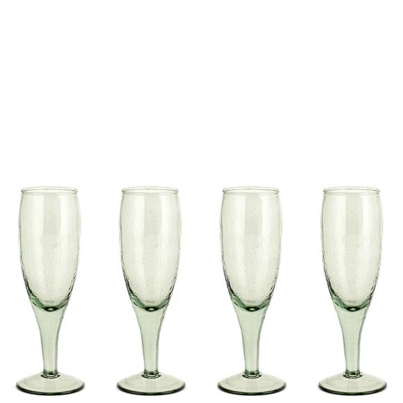 Nkuku Yala Hammered Champagne Glasses - Sage Green
