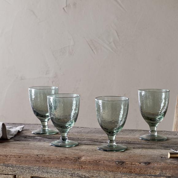 Nkuku Yala Hammered Wine Glasses - Sage Green
