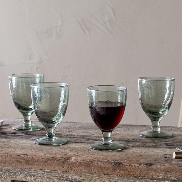 Nkuku Yala Hammered Wine Glasses - Sage Green