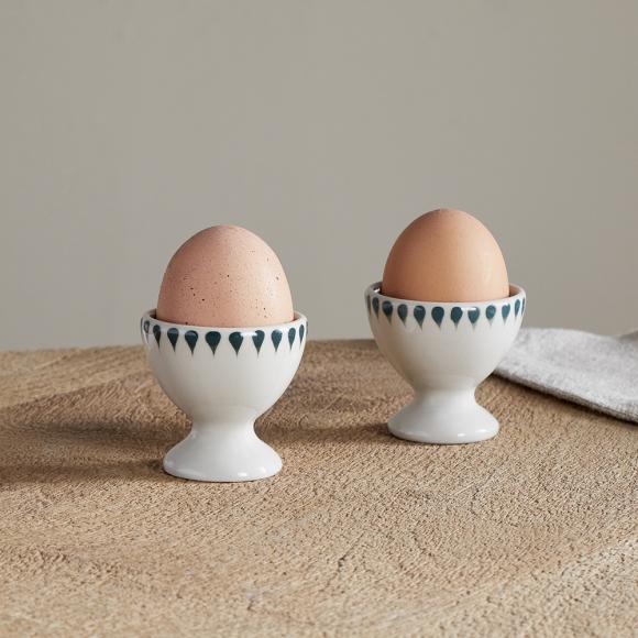 Nkuku Juniper Drop Egg Cups - Cream & Juniper