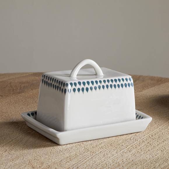 Nkuku Juniper Drops Butter Dish - Cream & Juniper 