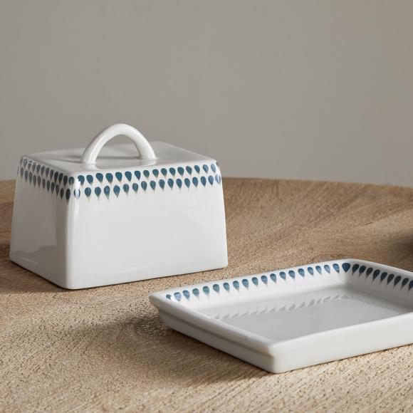 Nkuku Juniper Drops Butter Dish - Cream & Juniper 
