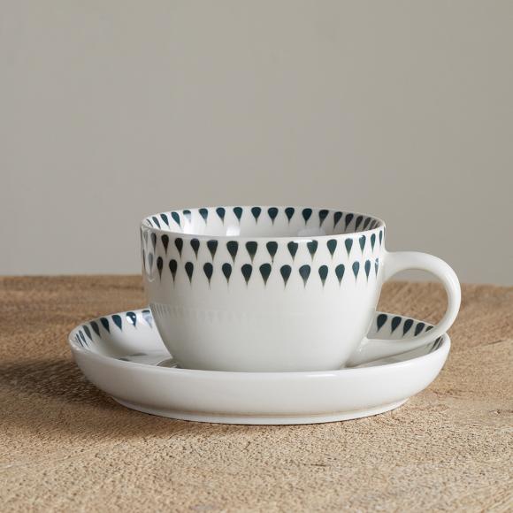 Nkuku Juniper Drop Cup & Saucer - Cream & Juniper