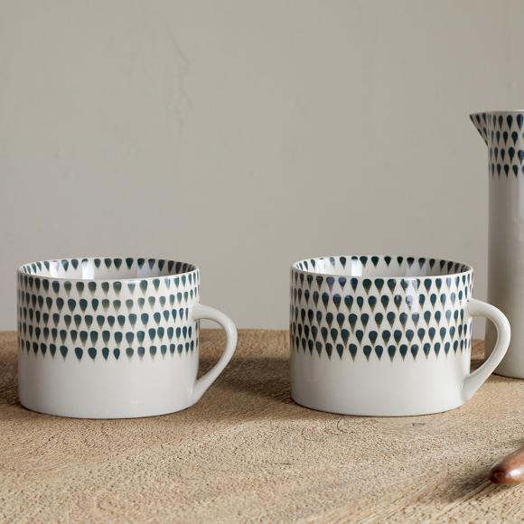 Nkuku Juniper Drop Large Mugs - Cream & Juniper