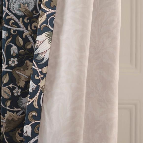 William Morris At Home Lodden Lined Eyelet Headed Curtains Prussian Blue