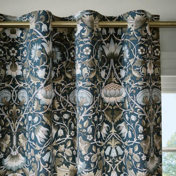 William Morris At Home Lodden Lined Eyelet Headed Curtains Prussian Blue