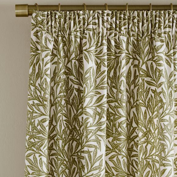William Morris At Home Original Willow Olive-Green Lined Pencil Pleated Curtains