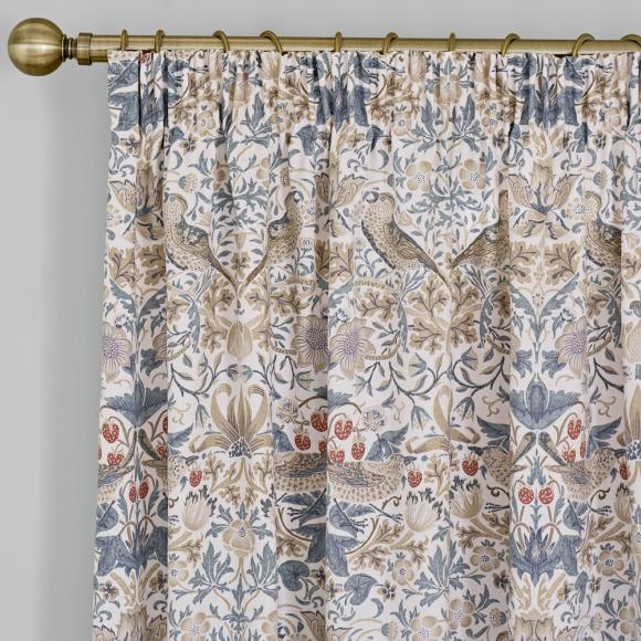 William Morris At Home Strawberry Thief Hessian Lined Pencil Pleated Curtains
