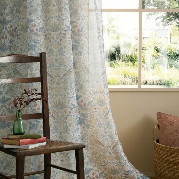 William Morris At Home Strawberry Thief Hessian Voile Sheer Curtain Panel