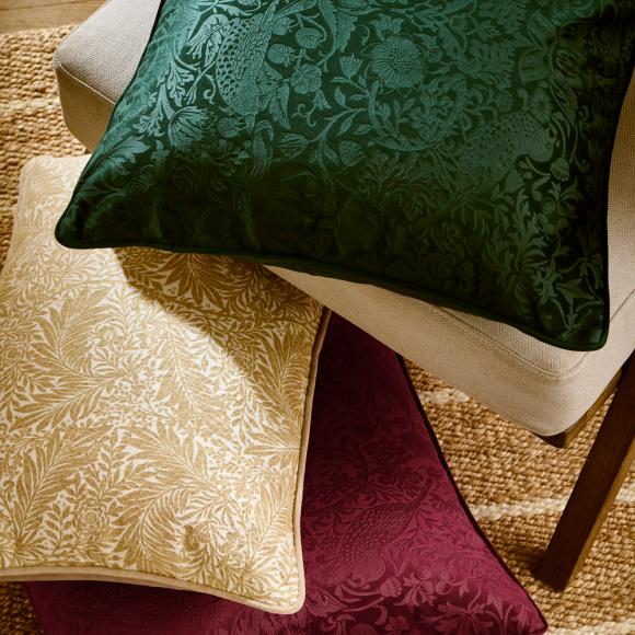 William Morris At Home Strawberry Thief Embossed Cushion Berry