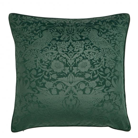 William Morris At Home Strawberry Thief Embossed Cushion Forest Green