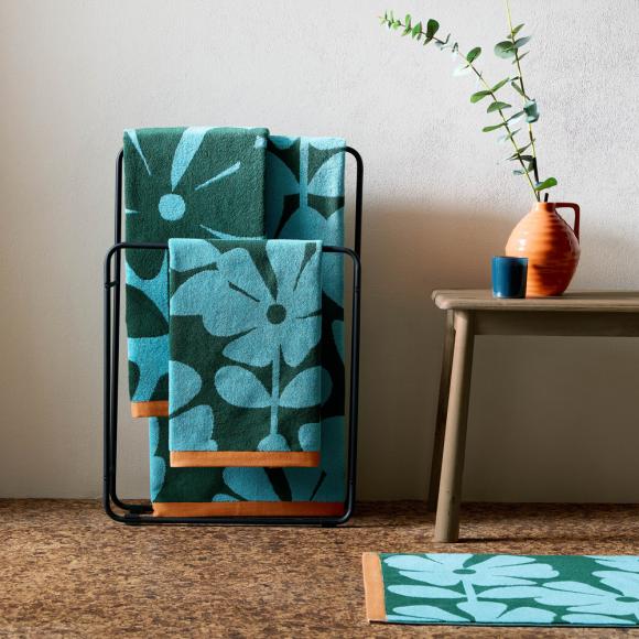 Orla Kiely Wildflower Towels Blue Lagoon