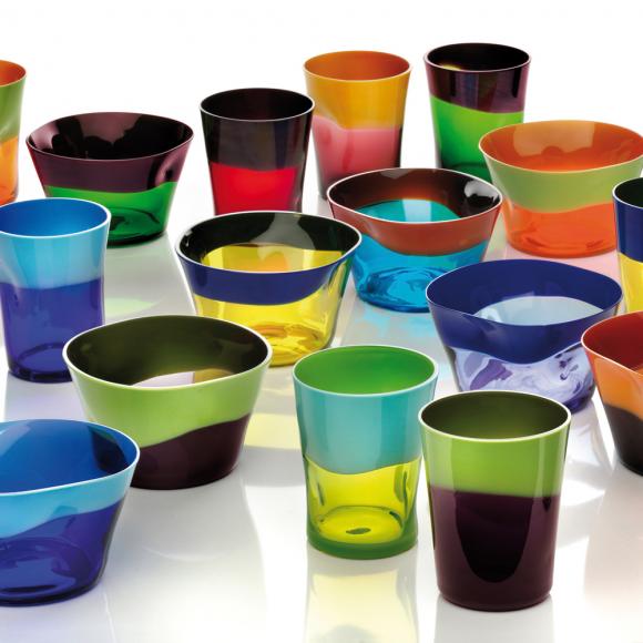 NasonMoretti Murano Dandy Water Glass Coral Red-Turquoise