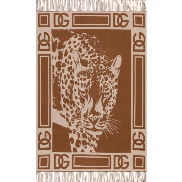 Dolce & Gabbana Casa Leopardo Jacquard Throw Fringed Cashmere 017