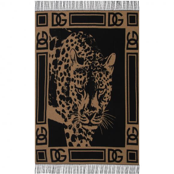 Dolce & Gabbana Casa Leopardo Jacquard Throw Fringed Cashmere 018