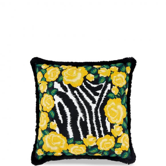 Dolce & Gabbana Casa Zebra Embroidered Cushion Cotton/Velvet Medium 009