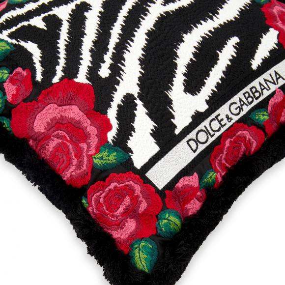 Dolce & Gabbana Casa Zebra Embroidered Cushion Cotton/Velvet Small 009