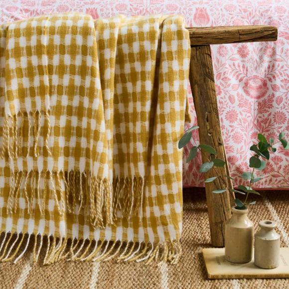 Laura Ashley Knapton Throw Ochre Yellow 