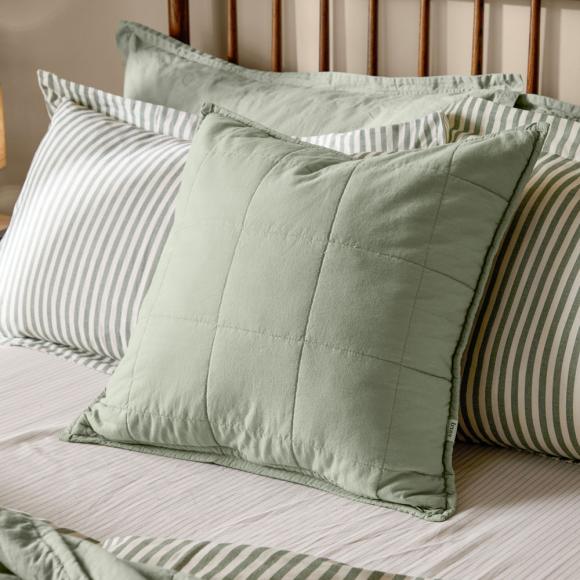 Yard Hebden Washed Cotton Feather Filled Cushion Bay Green