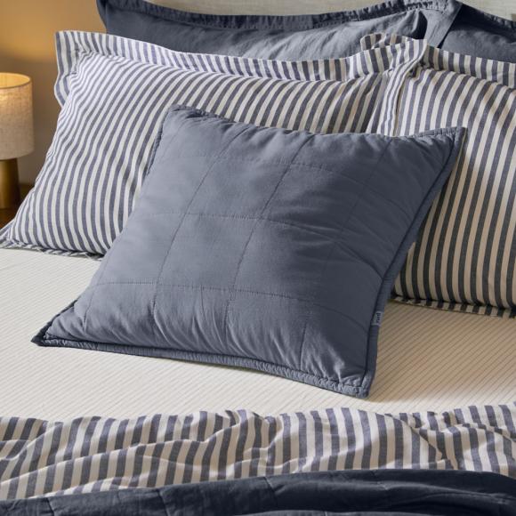 Yard Hebden Washed Cotton Feather Filled Cushion Denim Blue